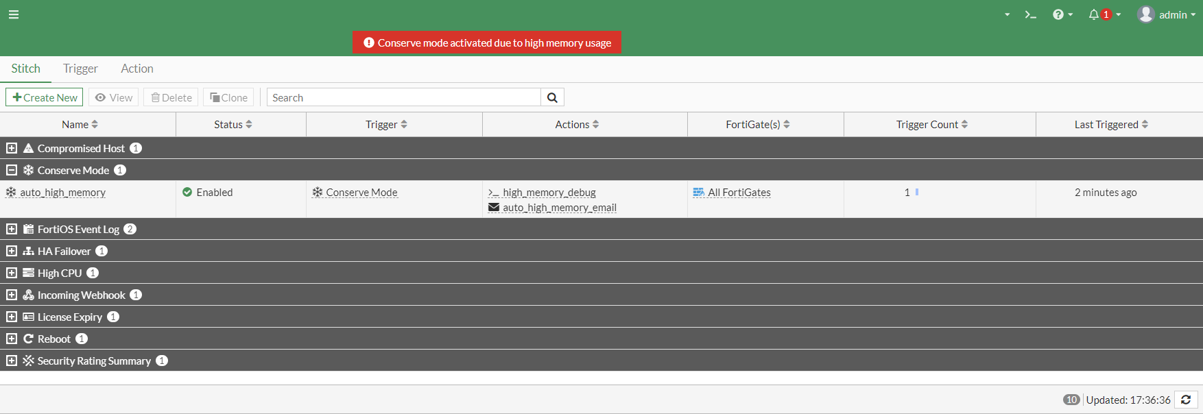 Execute a CLI script based on memory and CPU thresholds FortiGate